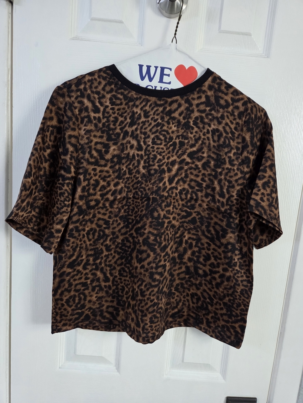 Leopard Print Short Sleeve Women's Top - Brown